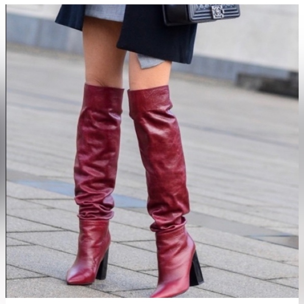 ZARA BURGUNDY RED | OVER THE KNEE BOOTS
